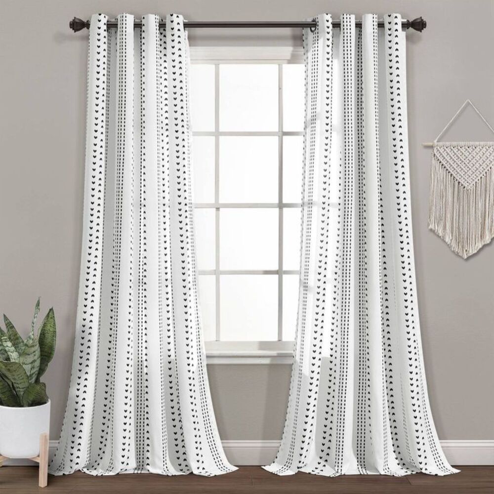 Lush Decor - Set of 2 (95"x52") Hygge Striped Window Curtain Pa Black